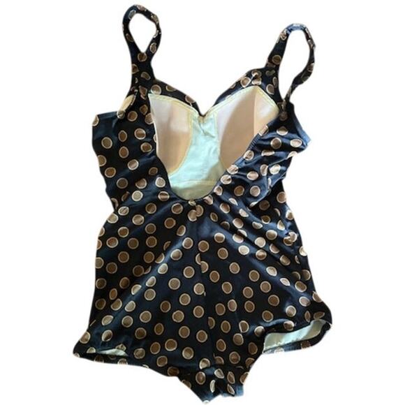 Vintage Maxine of Hollywood Black & Gold Polka Dot Swimsuit  Size Approx M/L - Picture 2 of 5